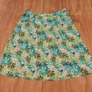CHRISTOPHER & BANKS Linen Blend Midi Skirt Womens Size 14 Blue Green Leaf Print